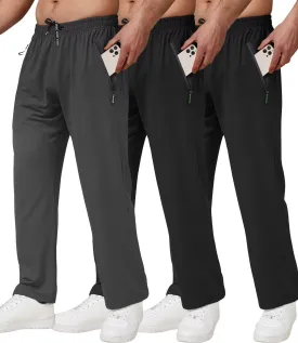 3 Pack Men's Athletic Pants with Zip Pockets, Lightweight, Quick Dry, Workout Sweat Pants