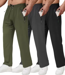3 Pack Men's Athletic Pants with Zip Pockets, Lightweight, Quick Dry, Workout Sweat Pants
