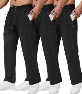 3 Pack Men's Athletic Pants with Zip Pockets, Lightweight, Quick Dry, Workout Sweat Pants