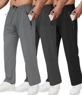 3 Pack Men's Athletic Pants with Zip Pockets, Lightweight, Quick Dry, Workout Sweat Pants