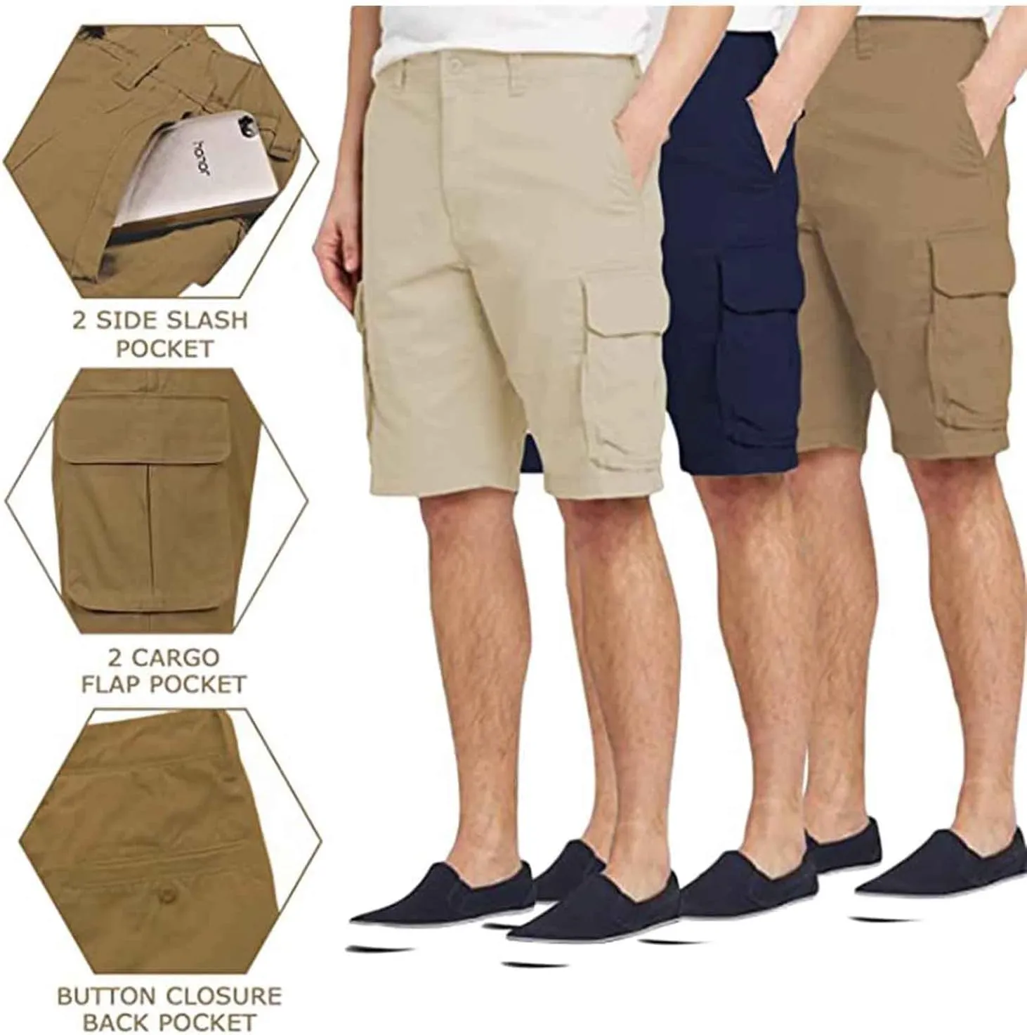 5-Pack Men's Cotton Flex Stretch Cargo Shorts with Belt (Sizes, 30-42)