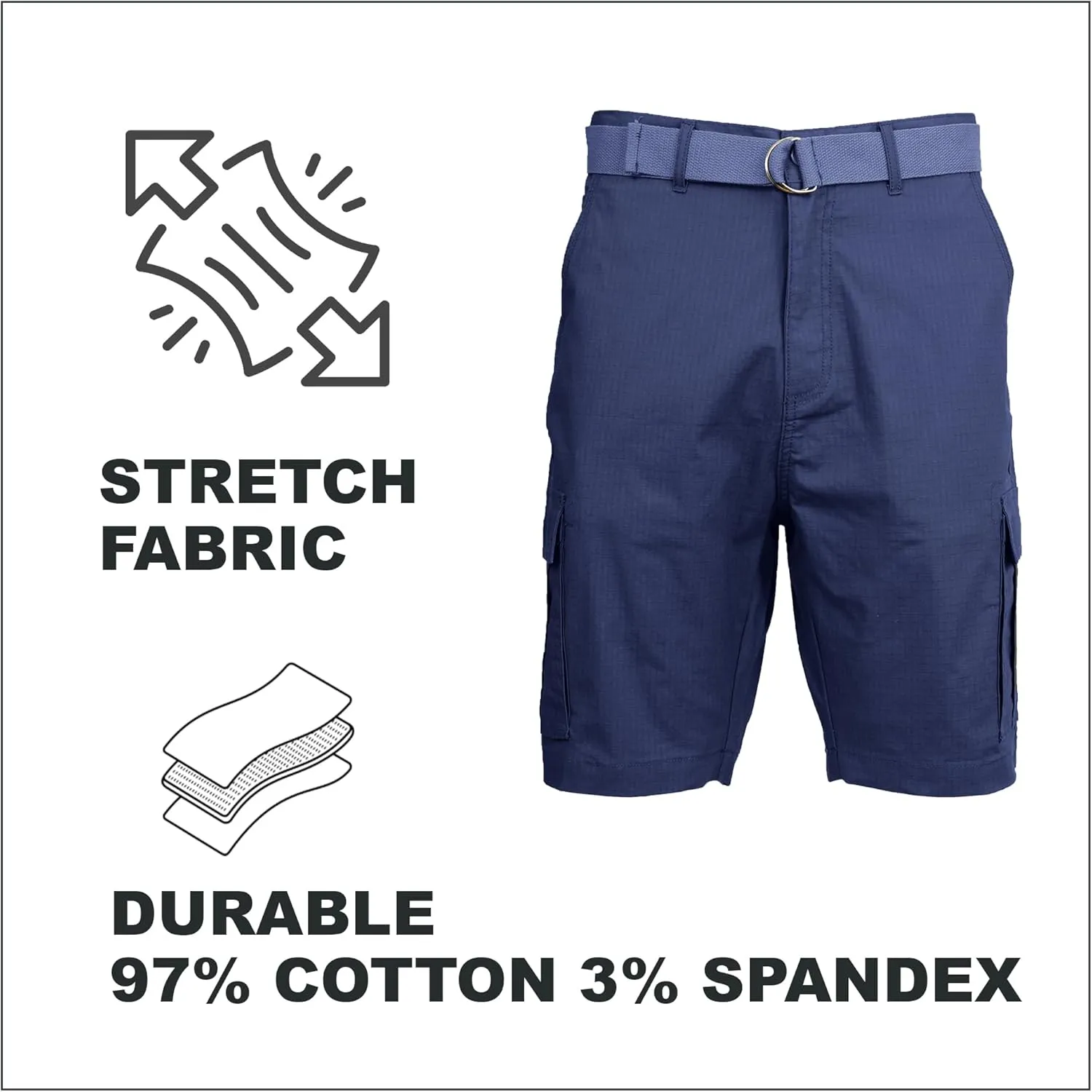 5-Pack Men's Cotton Flex Stretch Cargo Shorts with Belt (Sizes, 30-42)