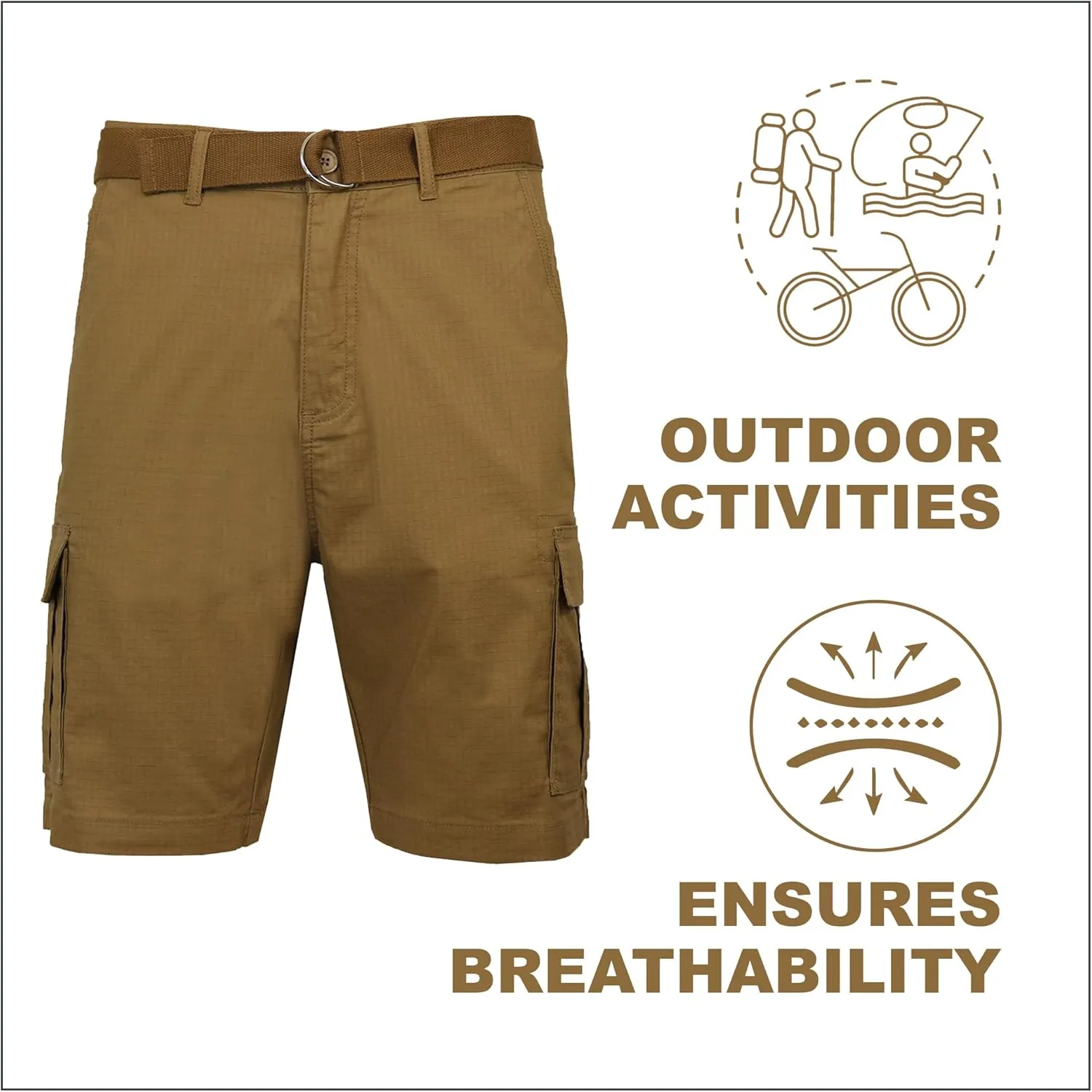5-Pack Men's Cotton Flex Stretch Cargo Shorts with Belt (Sizes, 30-42)