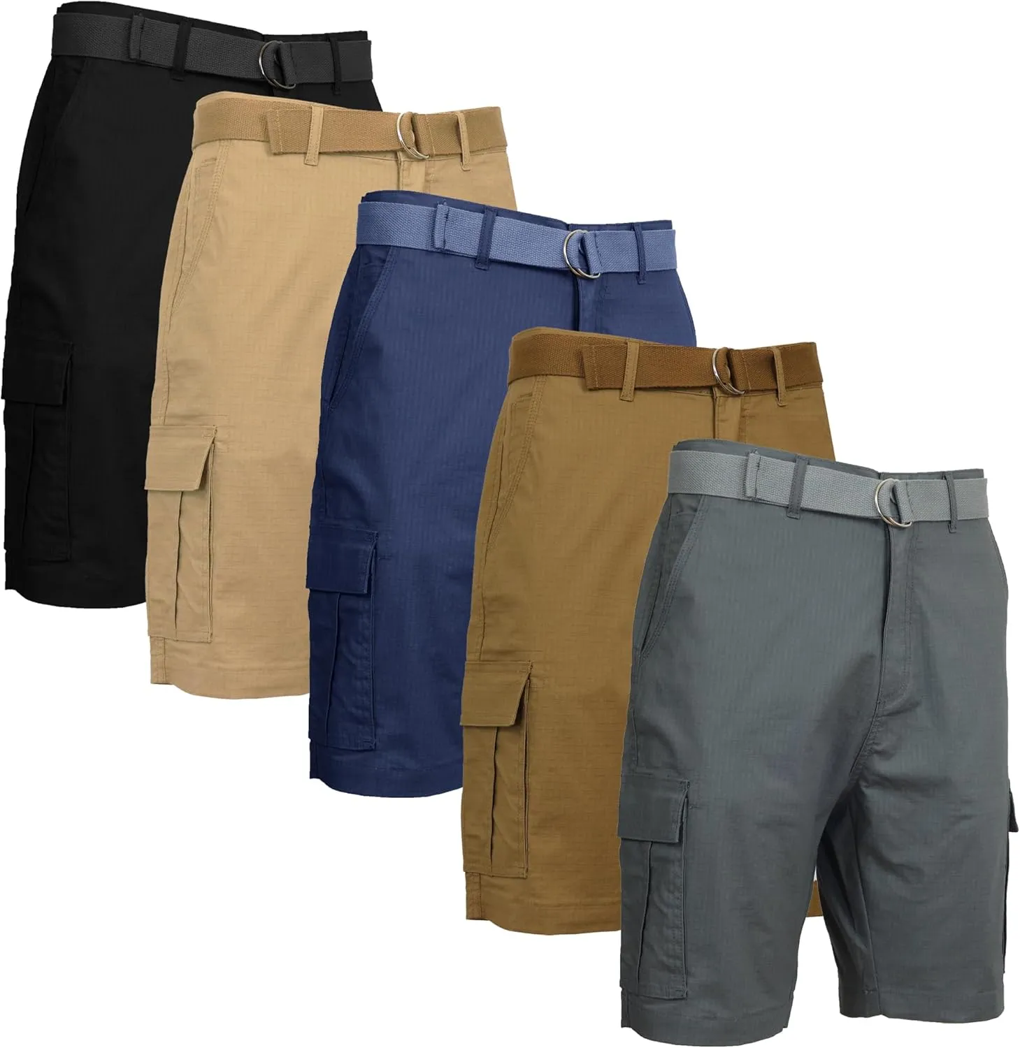 5-Pack Men's Cotton Flex Stretch Cargo Shorts with Belt (Sizes, 30-42)