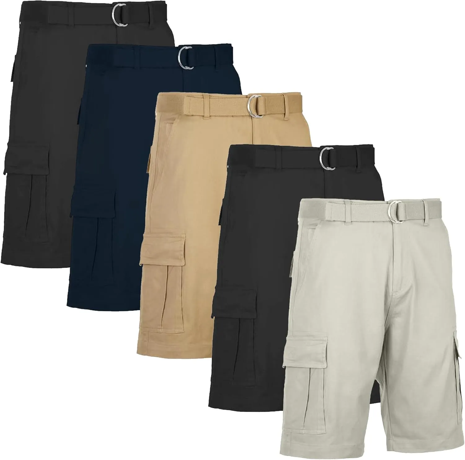5-Pack Men's Cotton Flex Stretch Cargo Shorts with Belt (Sizes, 30-42)