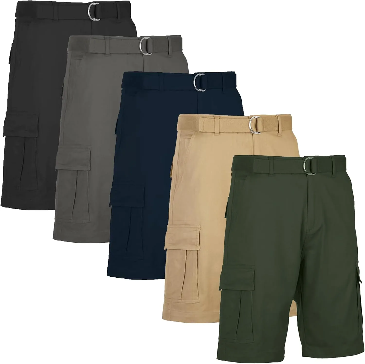 5-Pack Men's Cotton Flex Stretch Cargo Shorts with Belt (Sizes, 30-42)