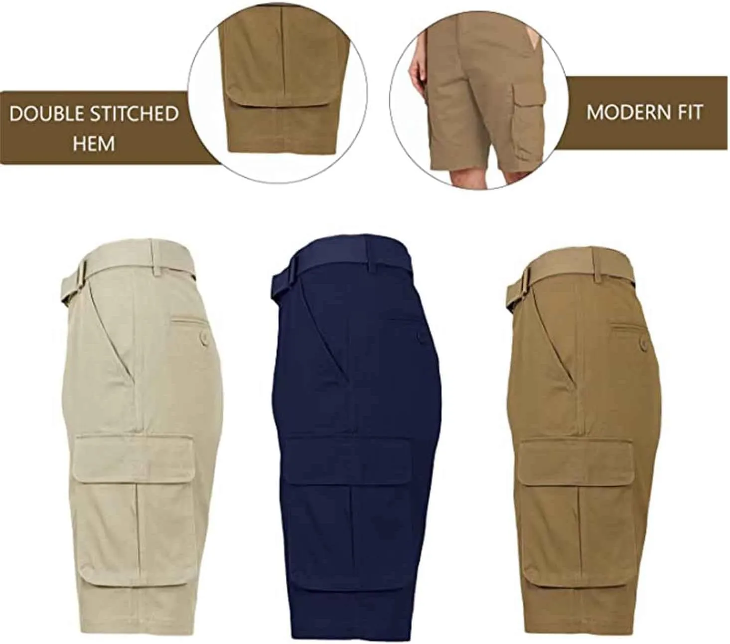 5-Pack Men's Cotton Flex Stretch Cargo Shorts with Belt (Sizes, 30-42)