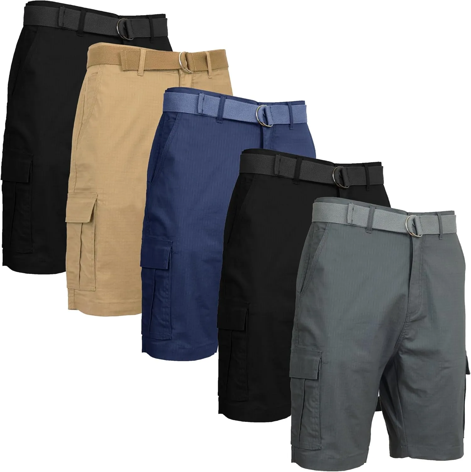5-Pack Men's Cotton Flex Stretch Cargo Shorts with Belt (Sizes, 30-42)
