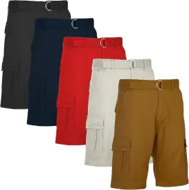 5-Pack Men's Cotton Flex Stretch Cargo Shorts with Belt (Sizes, 30-42)