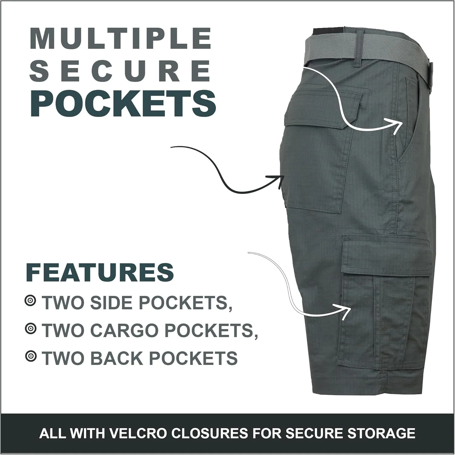 5-Pack Men's Cotton Flex Stretch Cargo Shorts with Belt (Sizes, 30-42)