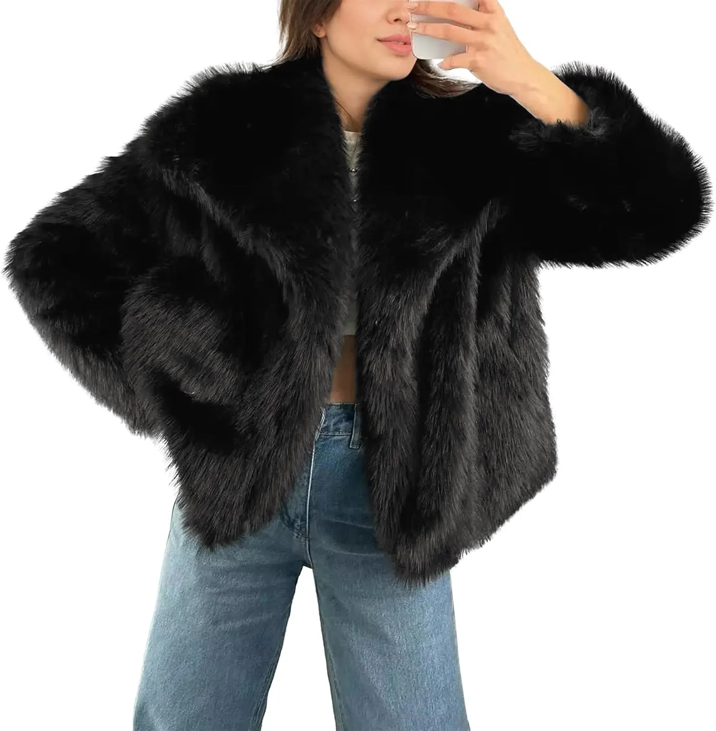 Ainangua Womens Faux Fur Coat Shaggy Oversized Lapel Button Fuzzy Ladies Jackets Warm Winter Outfits
