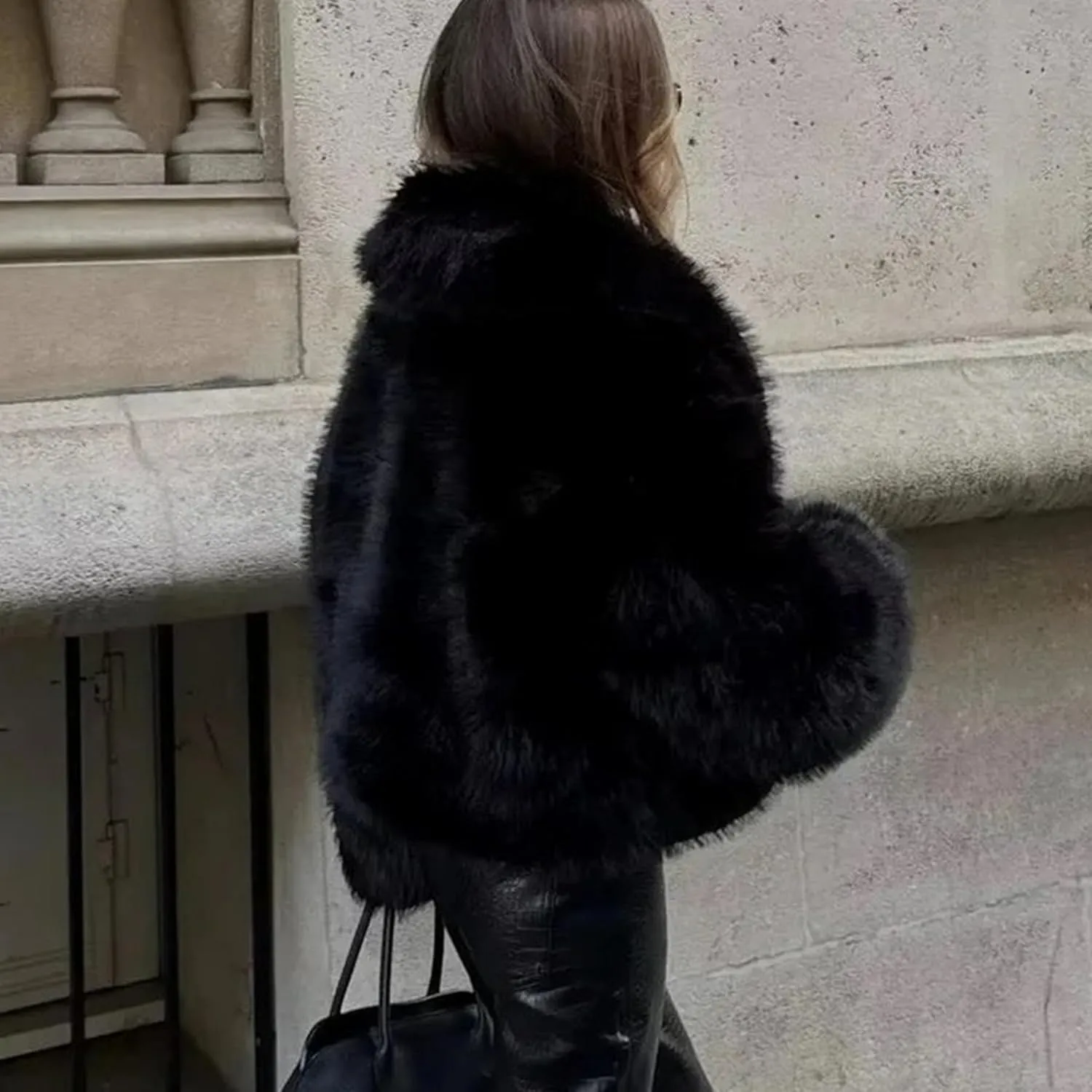 Ainangua Womens Faux Fur Coat Shaggy Oversized Lapel Button Fuzzy Ladies Jackets Warm Winter Outfits