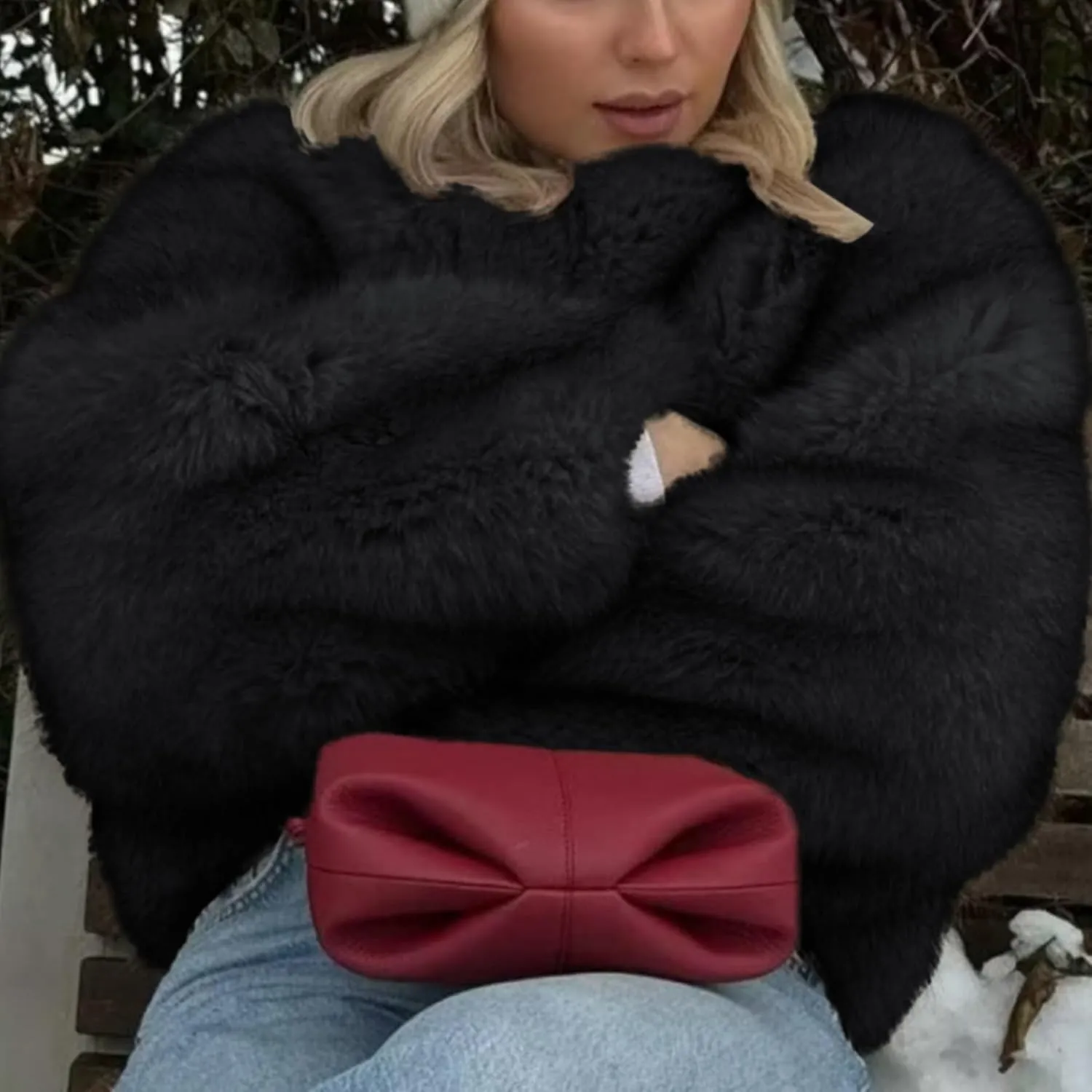 Ainangua Womens Faux Fur Coat Shaggy Oversized Lapel Button Fuzzy Ladies Jackets Warm Winter Outfits