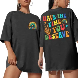 ASTANFY Oversized Tshirts for Women: Deserve Day Shirt Funny Skeleton Shirts Casual Oversized Graphic Tees Tops