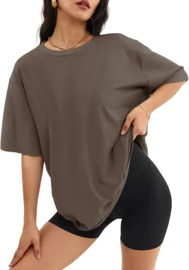 ATHMILE Womens Oversized T Shirts Loose Fit Crewneck Short Sleeve Tops Summer Casual Blouse Y2K 2025 Basic Tee Beach