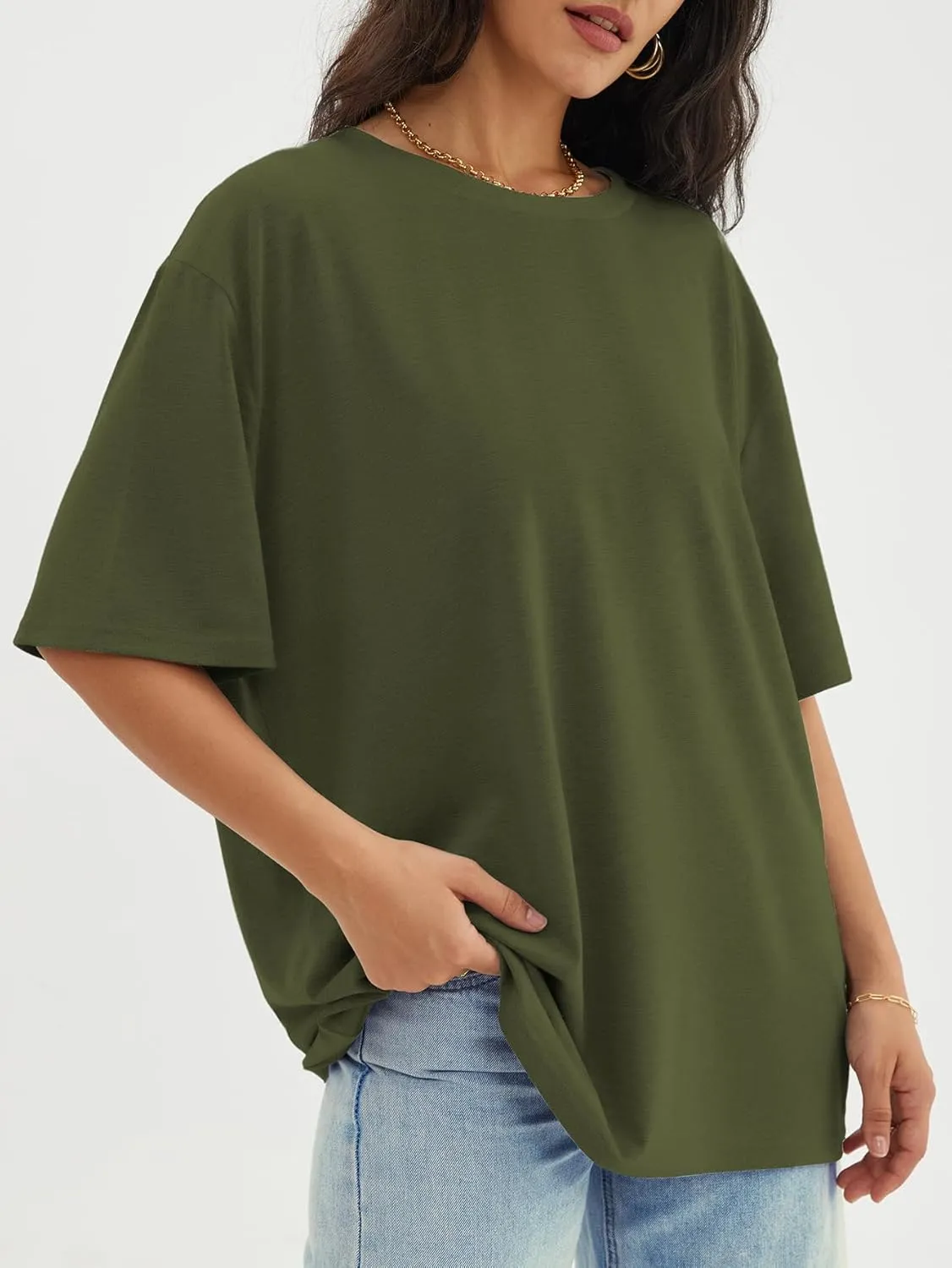 ATHMILE Womens Oversized T Shirts Loose Fit Crewneck Short Sleeve Tops Summer Casual Blouse Y2K 2025 Basic Tee Beach