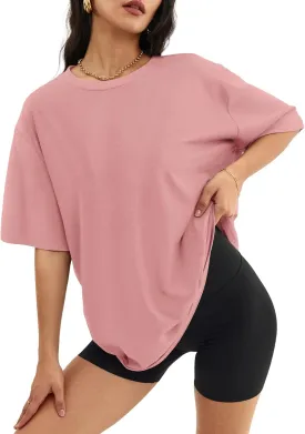 ATHMILE Womens Oversized T Shirts Loose Fit Crewneck Short Sleeve Tops Summer Casual Blouse Y2K 2025 Basic Tee Beach