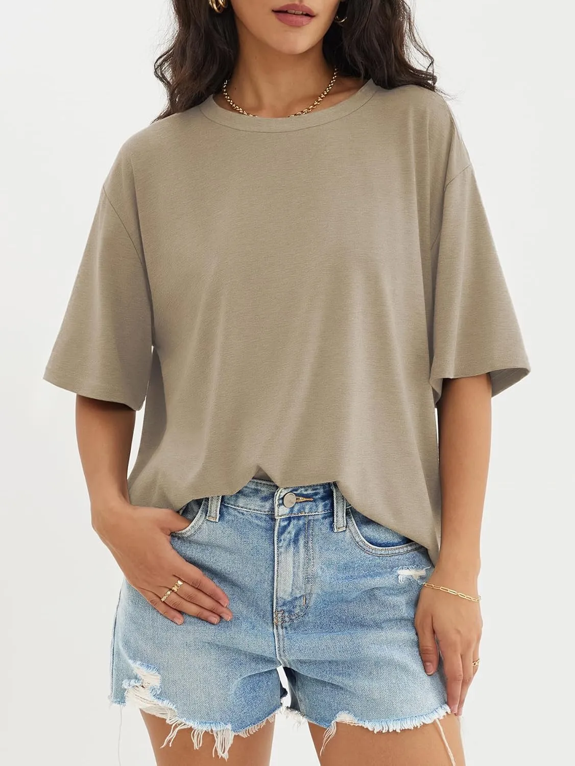 ATHMILE Womens Oversized T Shirts Loose Fit Crewneck Short Sleeve Tops Summer Casual Blouse Y2K 2025 Basic Tee Beach