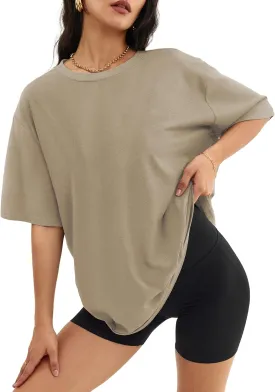 ATHMILE Womens Oversized T Shirts Loose Fit Crewneck Short Sleeve Tops Summer Casual Blouse Y2K 2025 Basic Tee Beach