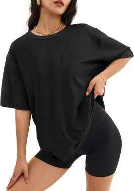 ATHMILE Womens Oversized T Shirts Loose Fit Crewneck Short Sleeve Tops Summer Casual Blouse Y2K 2025 Basic Tee Beach