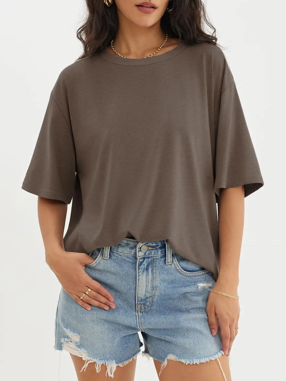 ATHMILE Womens Oversized T Shirts Loose Fit Crewneck Short Sleeve Tops Summer Casual Blouse Y2K 2025 Basic Tee Beach