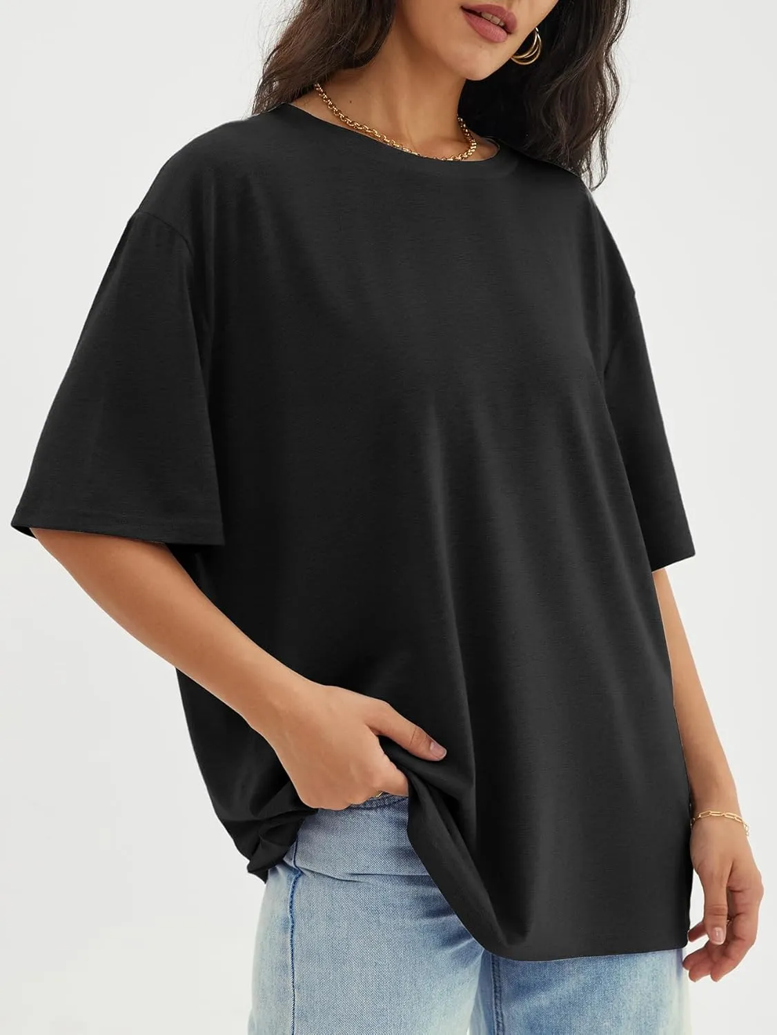 ATHMILE Womens Oversized T Shirts Loose Fit Crewneck Short Sleeve Tops Summer Casual Blouse Y2K 2025 Basic Tee Beach