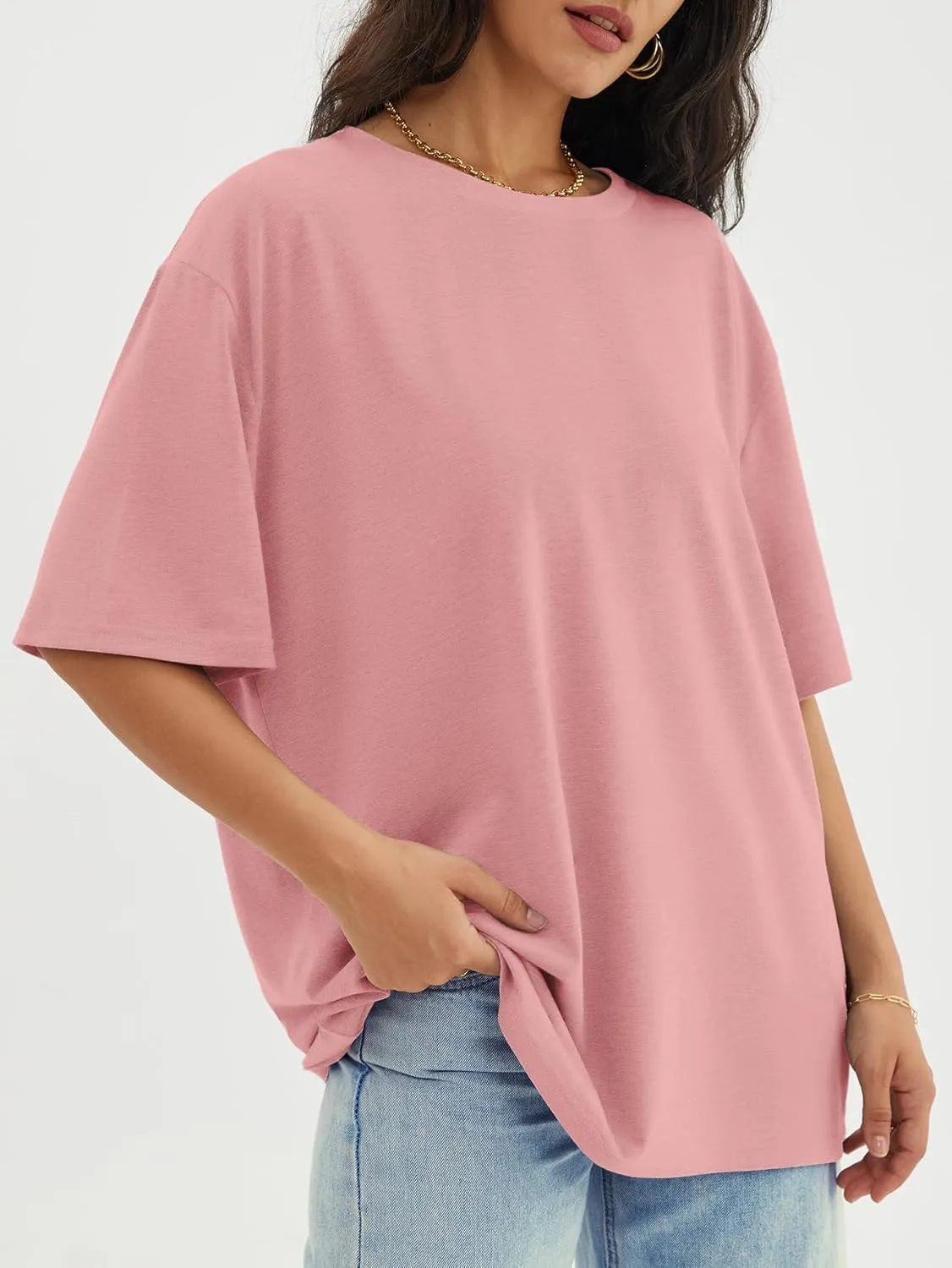 ATHMILE Womens Oversized T Shirts Loose Fit Crewneck Short Sleeve Tops Summer Casual Blouse Y2K 2025 Basic Tee Beach