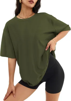 ATHMILE Womens Oversized T Shirts Loose Fit Crewneck Short Sleeve Tops Summer Casual Blouse Y2K 2025 Basic Tee Beach