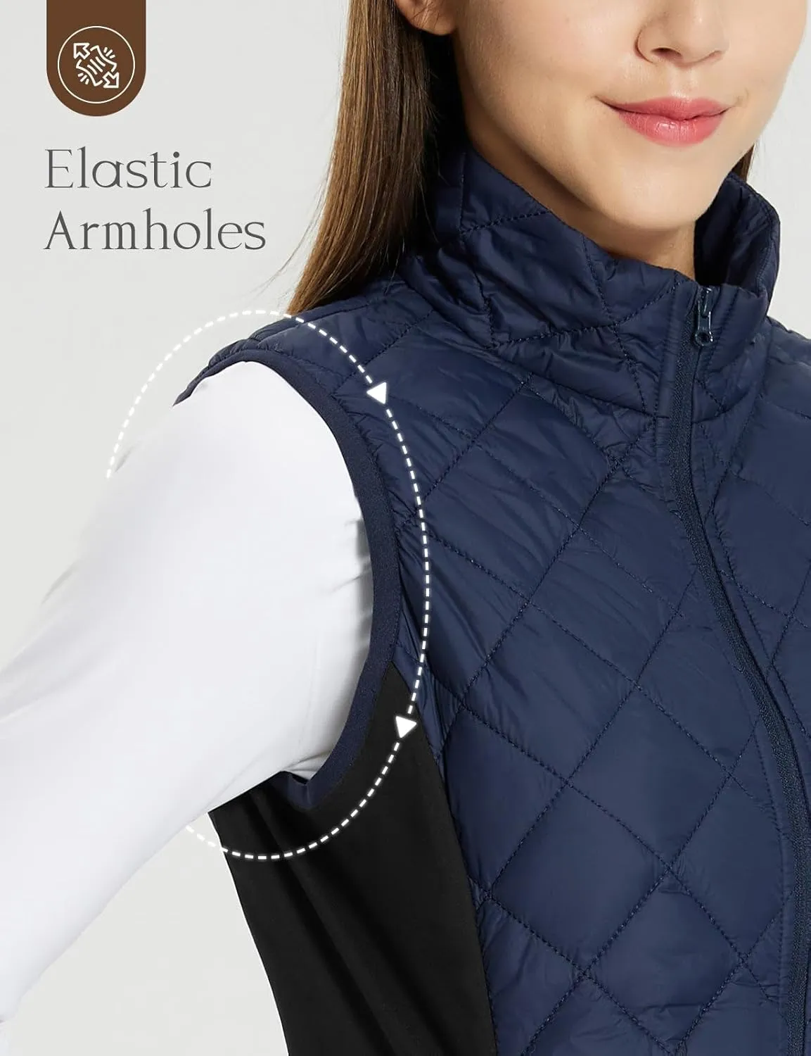 baleaf Women's Puffer Vest Lightweight Winter Warm Stand Collar Quilted Vests Water Resistant Zip Pockets