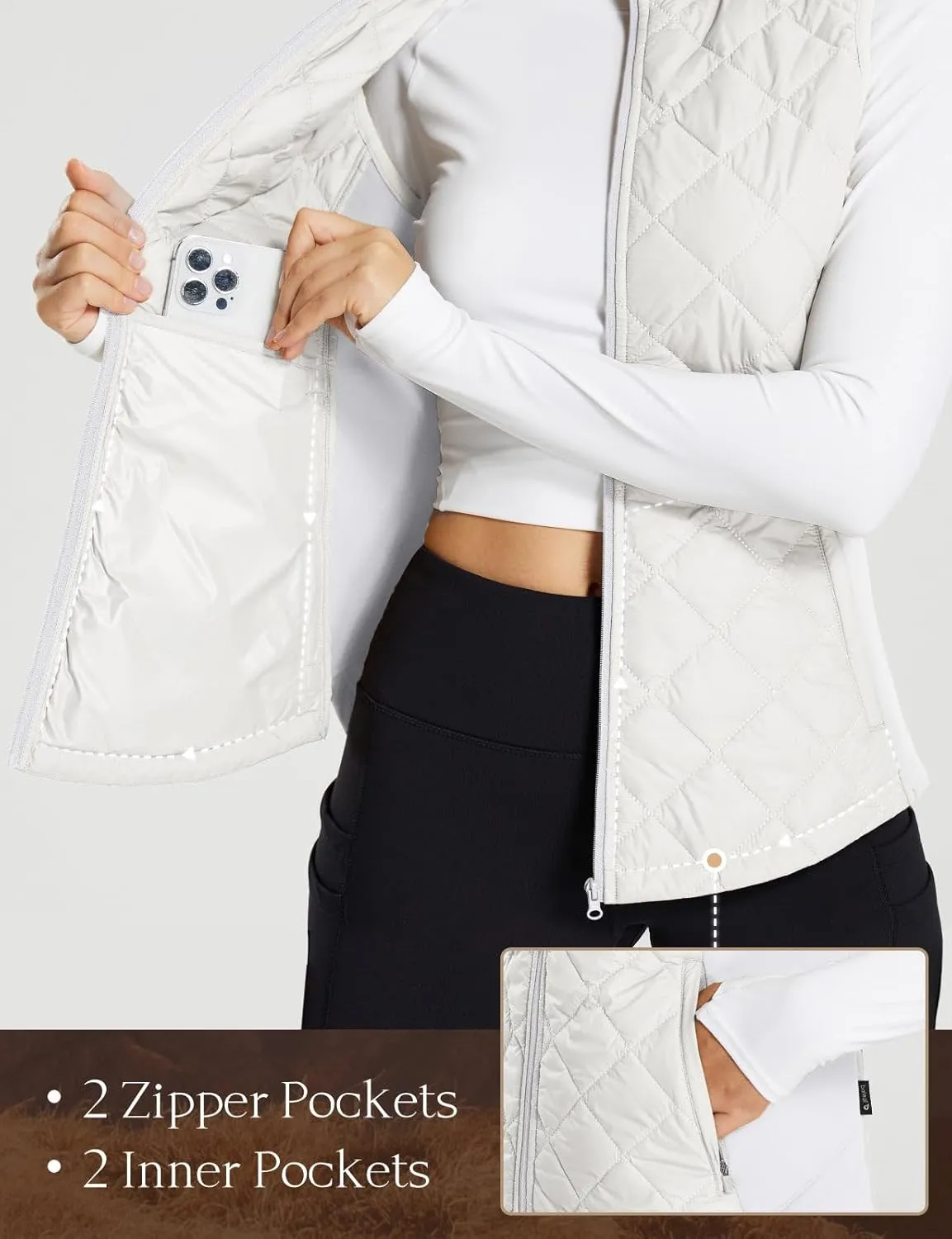 baleaf Women's Puffer Vest Lightweight Winter Warm Stand Collar Quilted Vests Water Resistant Zip Pockets