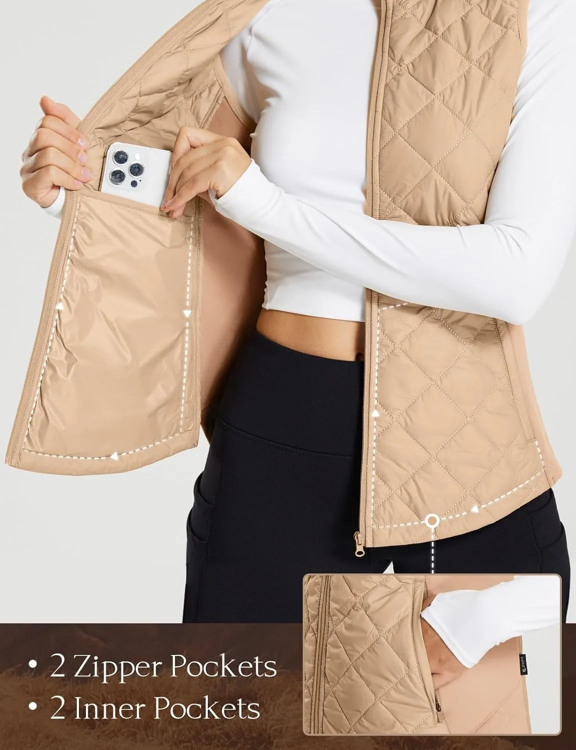 baleaf Women's Puffer Vest Lightweight Winter Warm Stand Collar Quilted Vests Water Resistant Zip Pockets