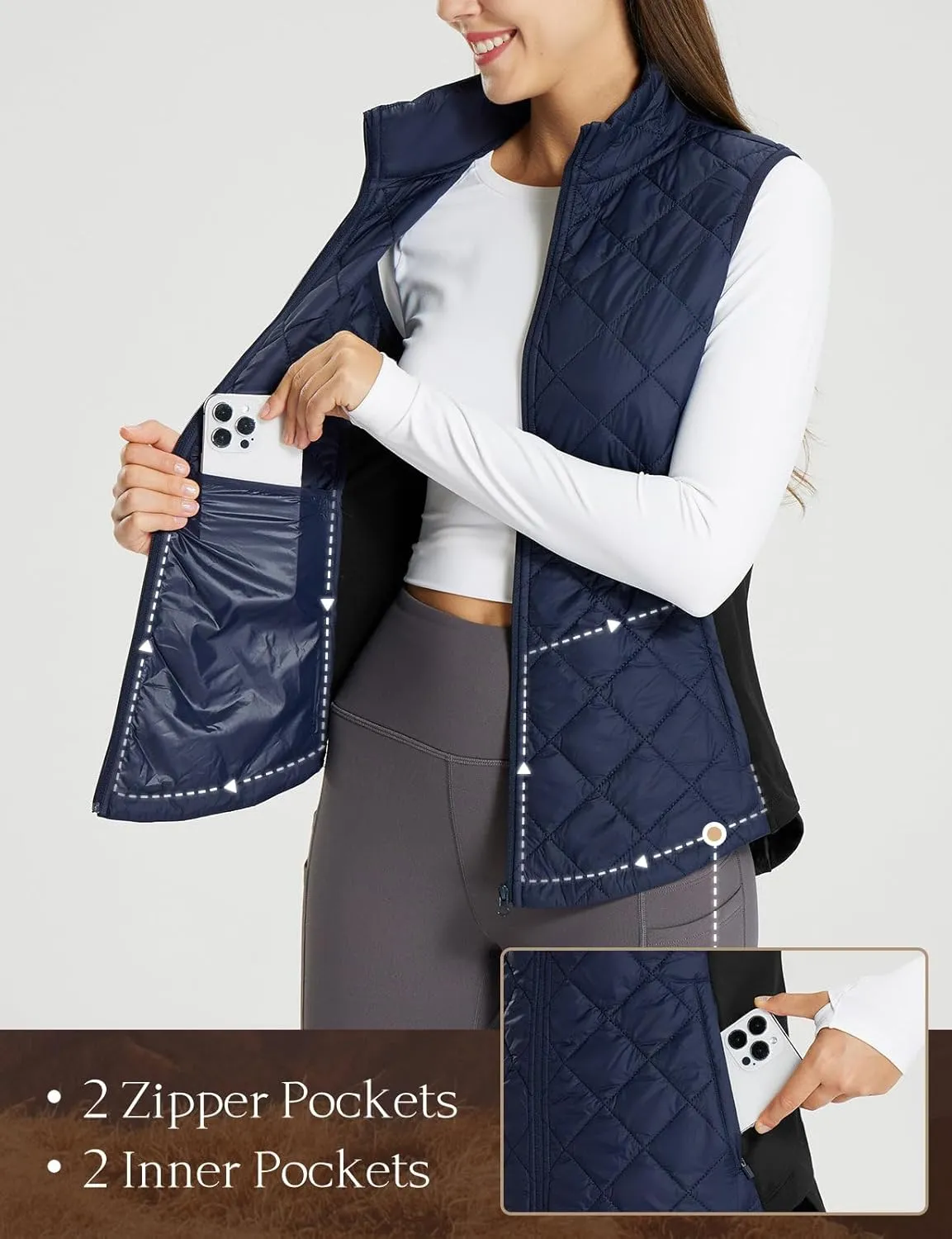 baleaf Women's Puffer Vest Lightweight Winter Warm Stand Collar Quilted Vests Water Resistant Zip Pockets