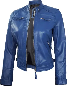 Blingsoul Leather Jacket Women - Quilted Cafe Racer Style Womens Leather Jackets
