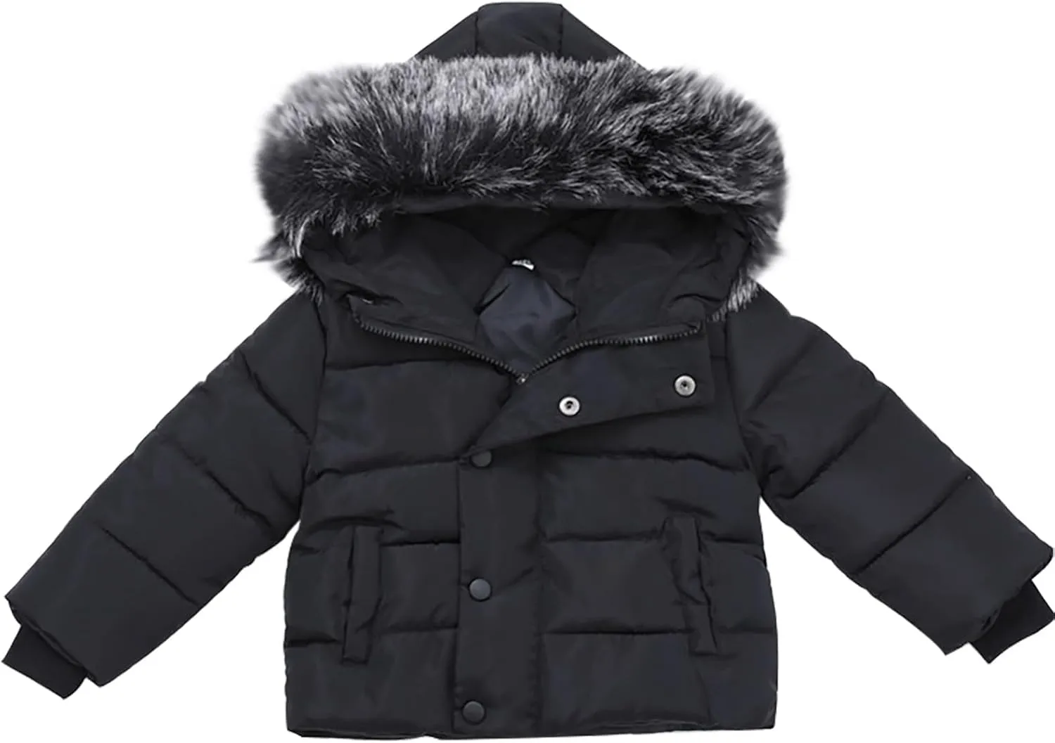 Boys and Toddler's Hooded Puffer Jacket with Faux Fur Collar Insulated Parka Baby Winter Coat Padded Down Jacket