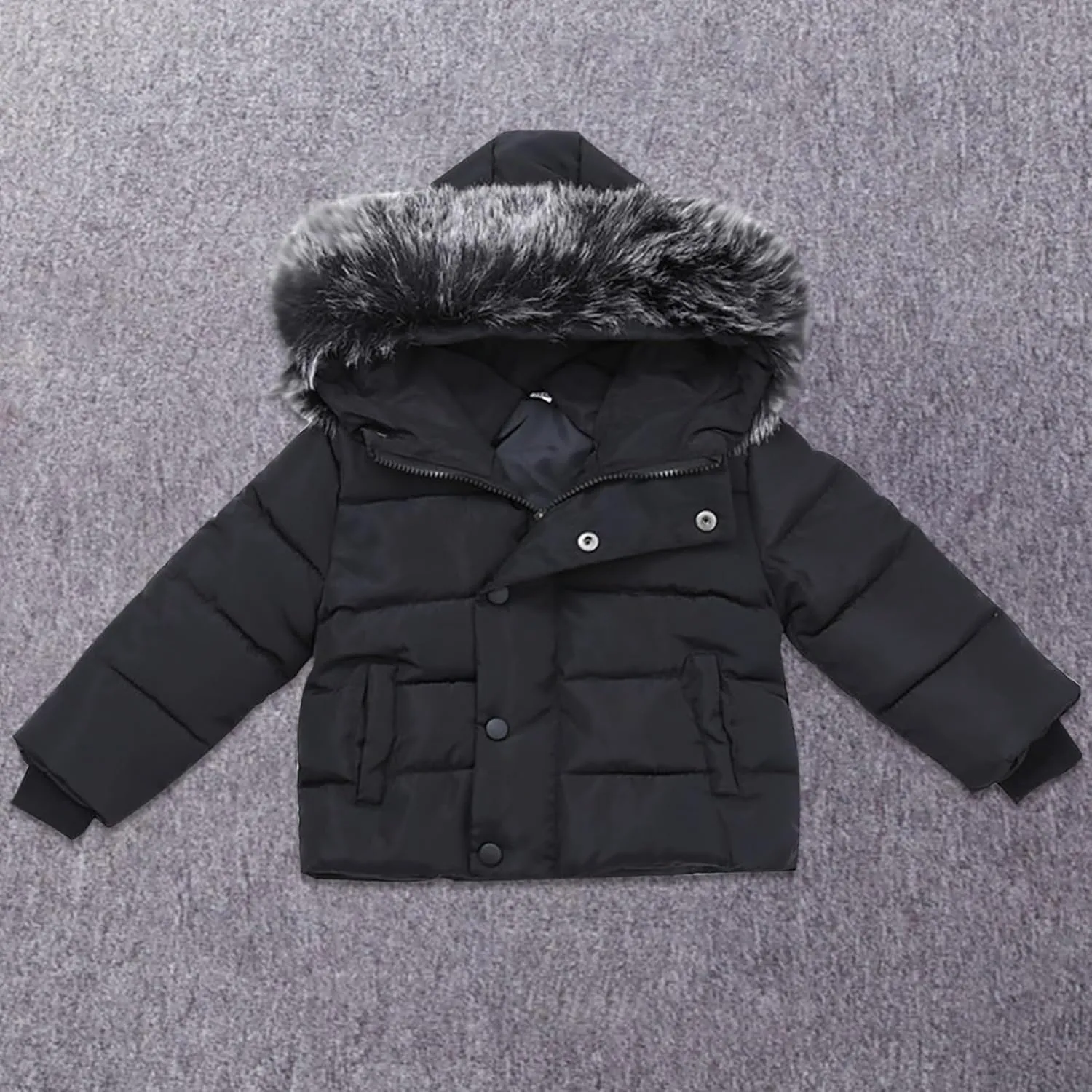 Boys and Toddler's Hooded Puffer Jacket with Faux Fur Collar Insulated Parka Baby Winter Coat Padded Down Jacket
