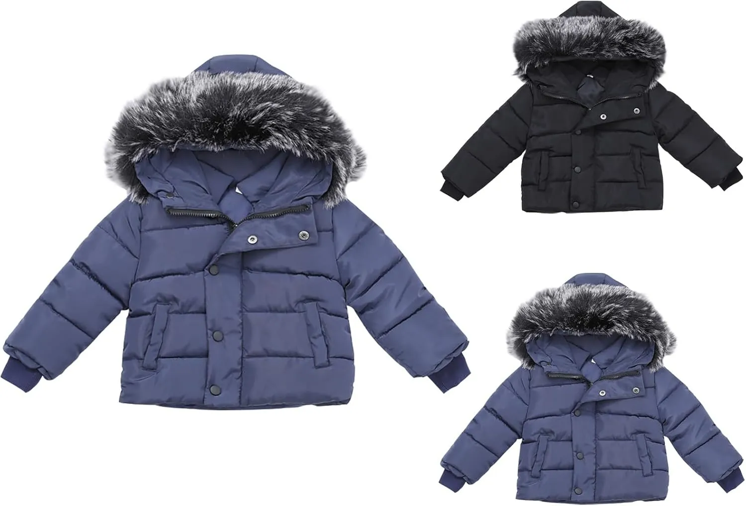 Boys and Toddler's Hooded Puffer Jacket with Faux Fur Collar Insulated Parka Baby Winter Coat Padded Down Jacket