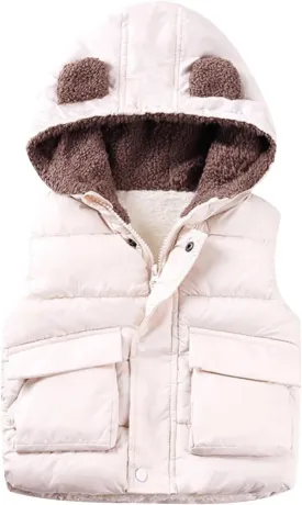 Boys and Toddler's Hooded Puffer Vest Fleece Sherpa Lined Bear Ears Sleeveless Down Coat Baby Girls Padded Waistcoat