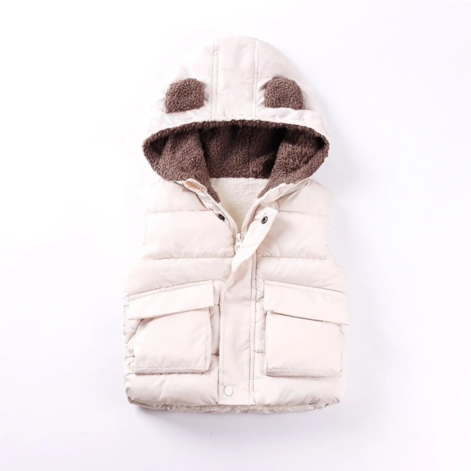 Boys and Toddler's Hooded Puffer Vest Fleece Sherpa Lined Bear Ears Sleeveless Down Coat Baby Girls Padded Waistcoat