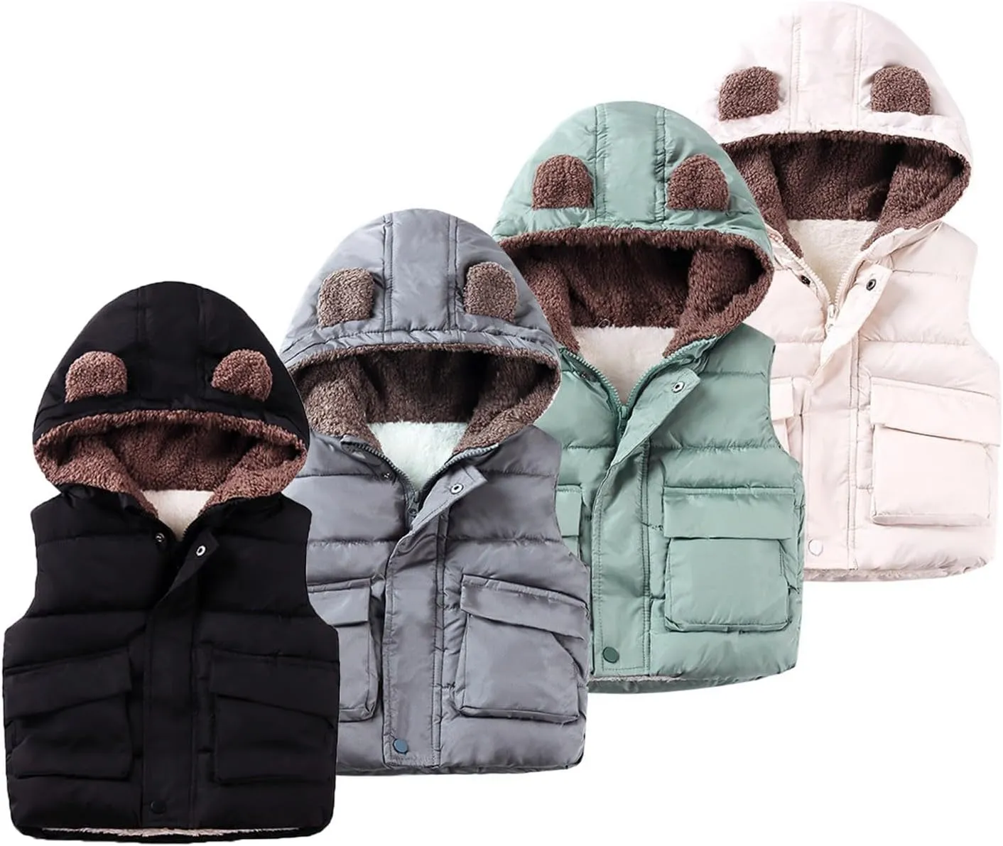 Boys and Toddler's Hooded Puffer Vest Fleece Sherpa Lined Bear Ears Sleeveless Down Coat Baby Girls Padded Waistcoat