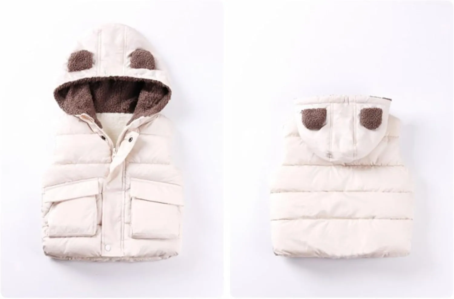 Boys and Toddler's Hooded Puffer Vest Fleece Sherpa Lined Bear Ears Sleeveless Down Coat Baby Girls Padded Waistcoat