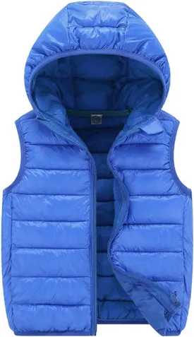 Boys Girls Puffer Vest Sleeveless Quilted Vest Zipper Hooded Down Puffy Jacket Winter Kids Warm Gilet Waistcoat