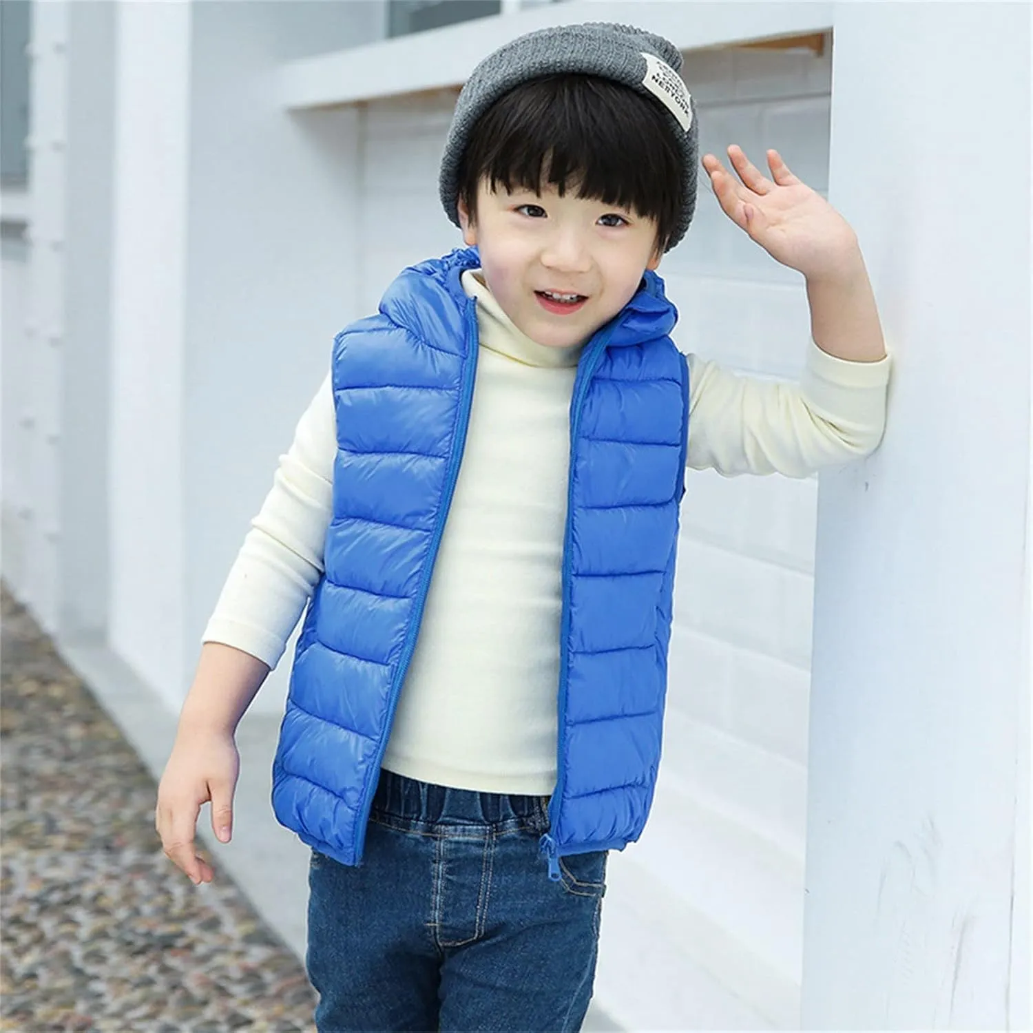 Boys Girls Puffer Vest Toddler Sleeveless Winter Coat Zip Up Lightweight Warm Hooded Gilet Quilted Down Jacket Vest