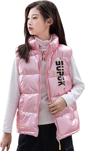 Boys Girls Puffer Vest Winter Coat Warm Lightweight Toddler Vest Outerwear High Neck Cute Sleeveless Down Jacket
