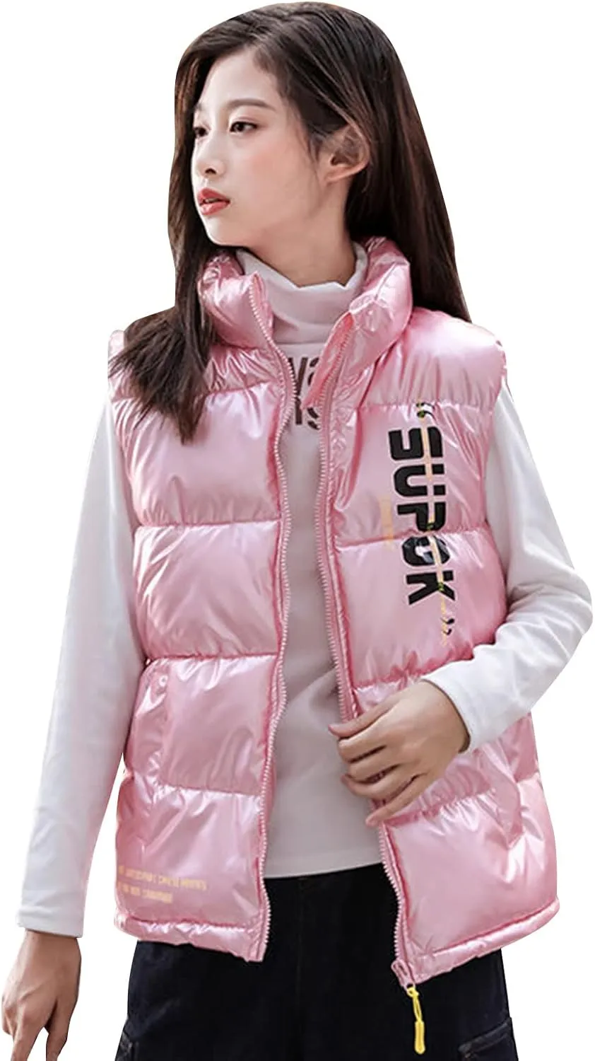 Boys Girls Puffer Vest Winter Coat Warm Lightweight Toddler Vest Outerwear High Neck Cute Sleeveless Down Jacket