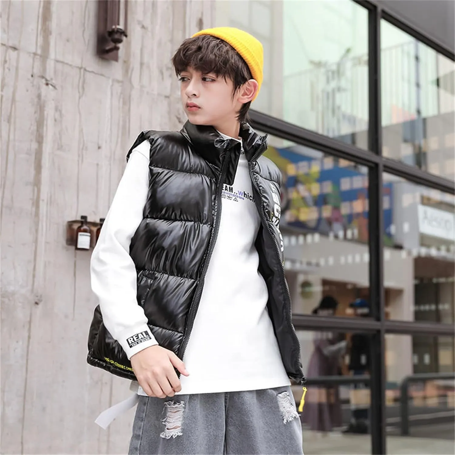 Boys Girls Puffer Vest Winter Coat Warm Lightweight Toddler Vest Outerwear High Neck Cute Sleeveless Down Jacket