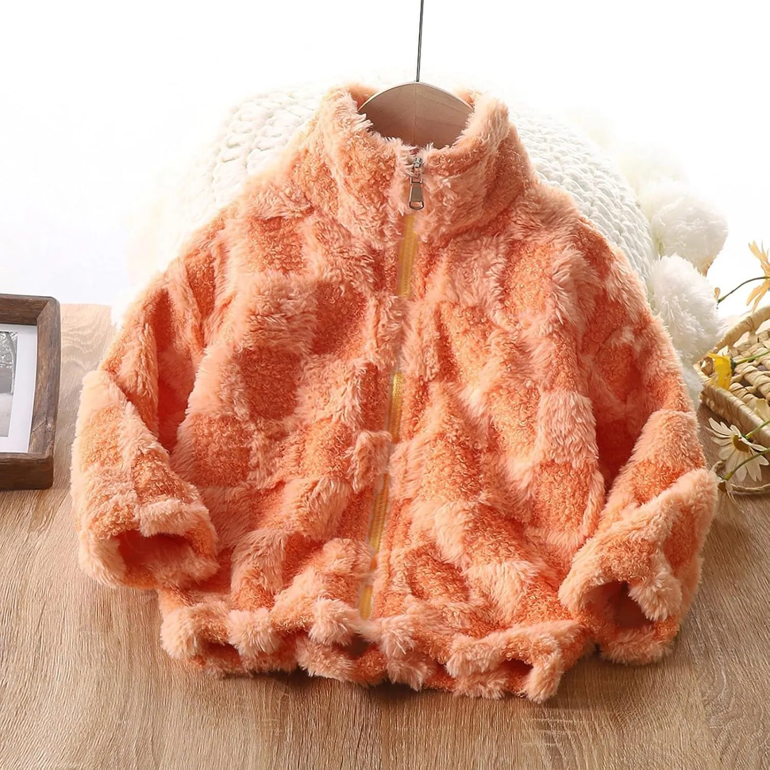 Boys Girls Sherpa Fleece Jacket Full-Zip Fuzzy Fleece Sweatshirt Kids Toddler Windproof Coat Ultra Soft Winter Coat