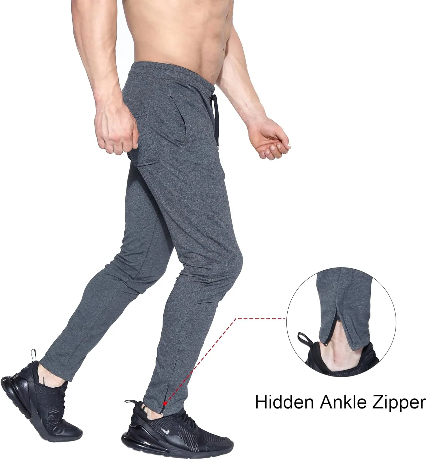BROKIG Mens Zip Joggers Pants - Casual Gym Workout Track Pants Comfortable Slim Fit Tapered Sweatpants with Pockets