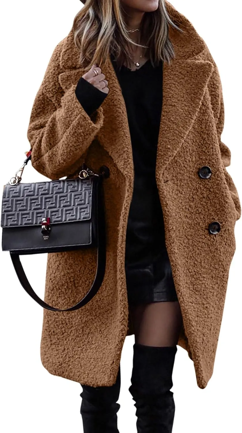 BTFBM Women 2025 Winter Faux Fur Coats Lapel Long Sleeve Fuzzy Fleece Outerwear Button Down Sherpa Jackets Fall Outfits