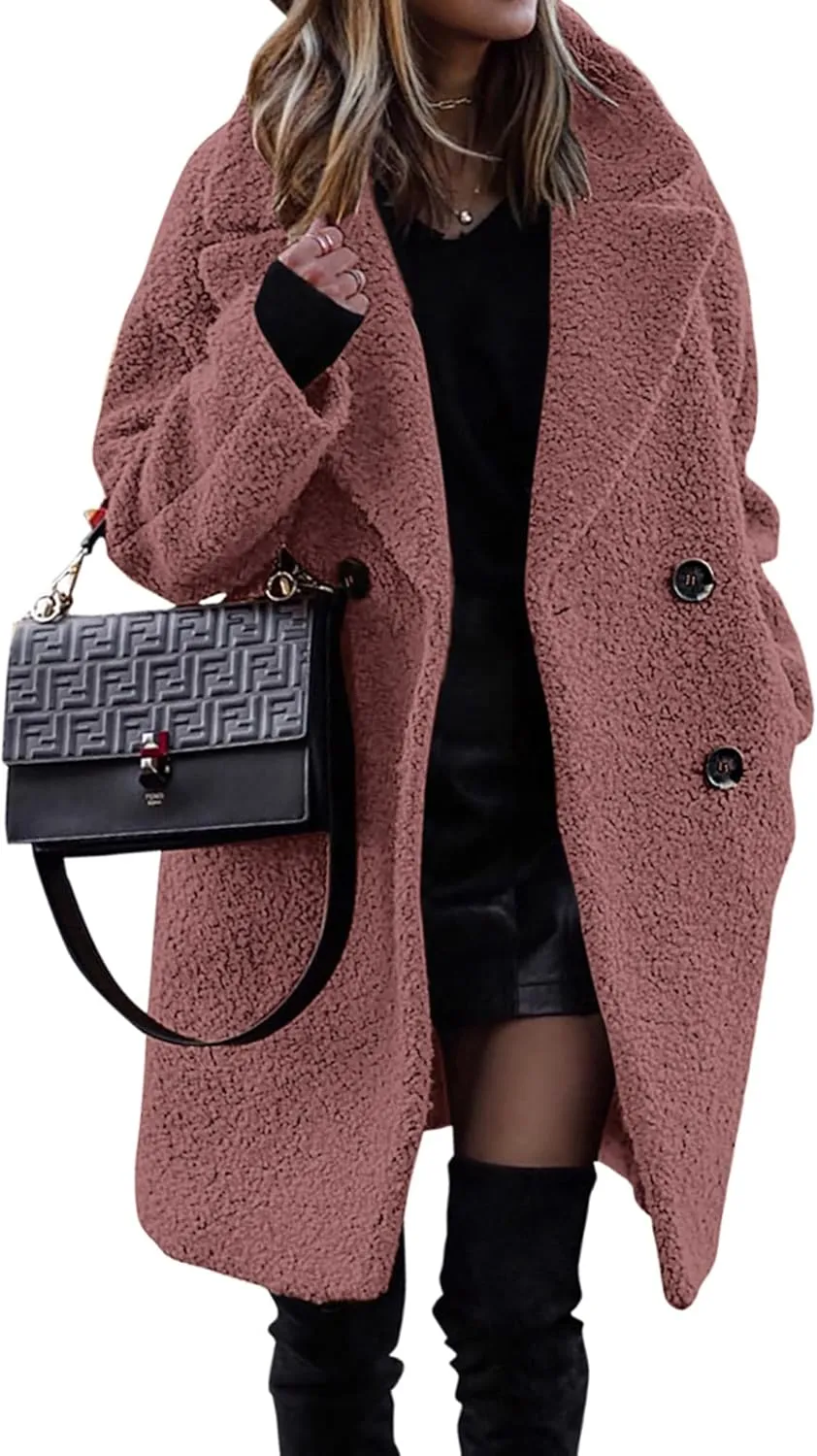 BTFBM Women 2025 Winter Faux Fur Coats Lapel Long Sleeve Fuzzy Fleece Outerwear Button Down Sherpa Jackets Fall Outfits