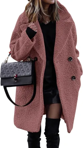 BTFBM Women 2025 Winter Faux Fur Coats Lapel Long Sleeve Fuzzy Fleece Outerwear Button Down Sherpa Jackets Fall Outfits